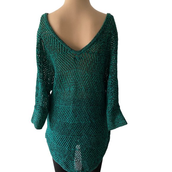 Express Black and Sea Green Crochet Size M Top - Picture 3 of 9